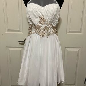 My Michelle Elegant White Dress with Gold Floral Accents